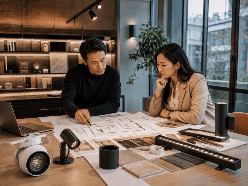Ở bước hoàn thiện thiết bị trong quy trình làm việc Ecolux Lighting, từng bộ đèn được lựa chọn theo công suất, quang thông, góc chiếu và yêu cầu của dự án.