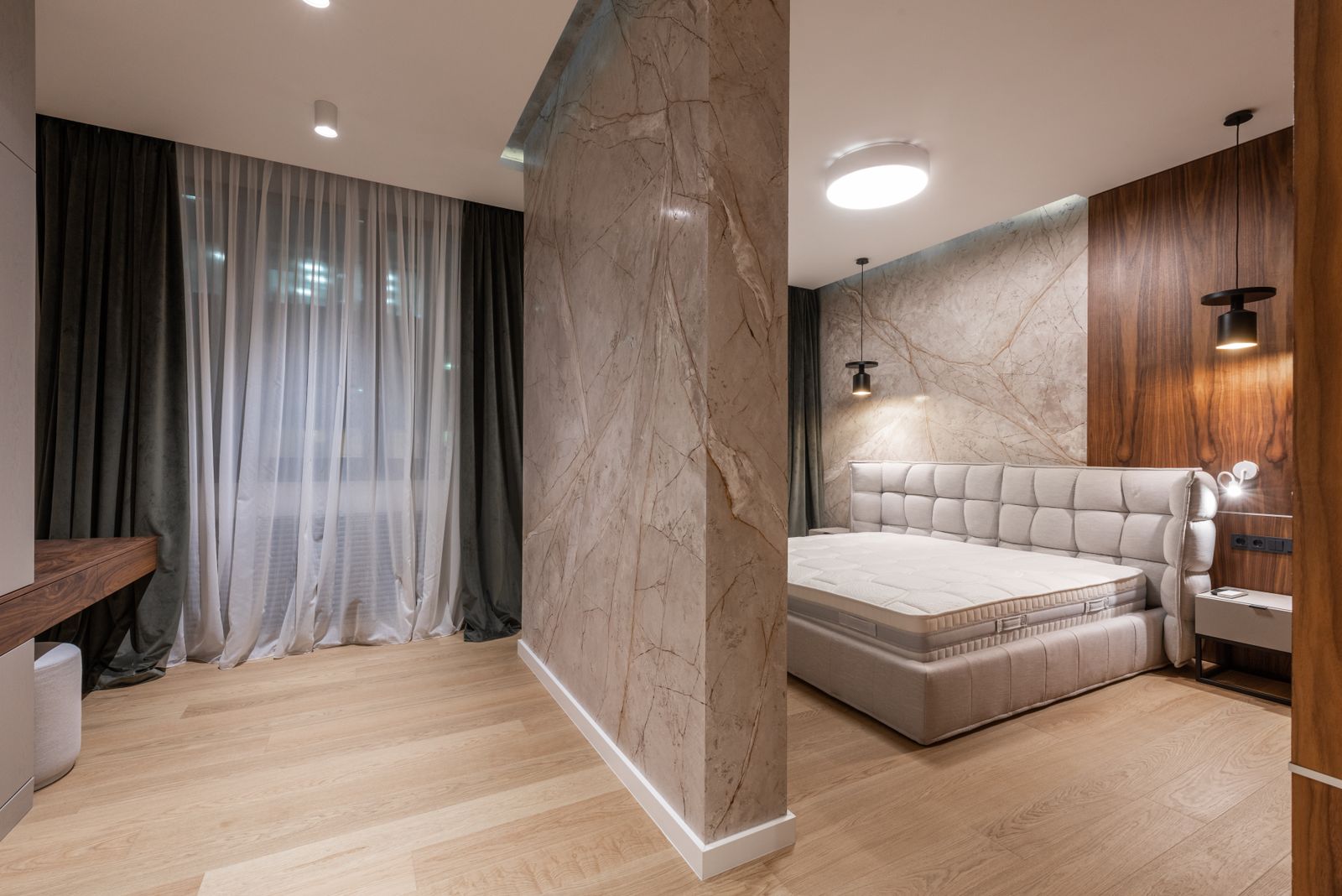 Bố trí đèn thả khu vực giường ngủ cao cấp