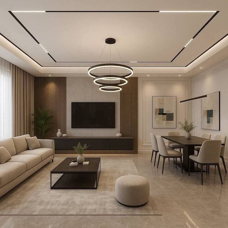 Đèn ray nam châm được tích hợp vào trần phòng khách, tạo hệ thống chiếu sáng linh hoạt, đồng bộ với bố cục nội thất và hỗ trợ kết hợp ánh sáng nền, ánh sáng nhấn.